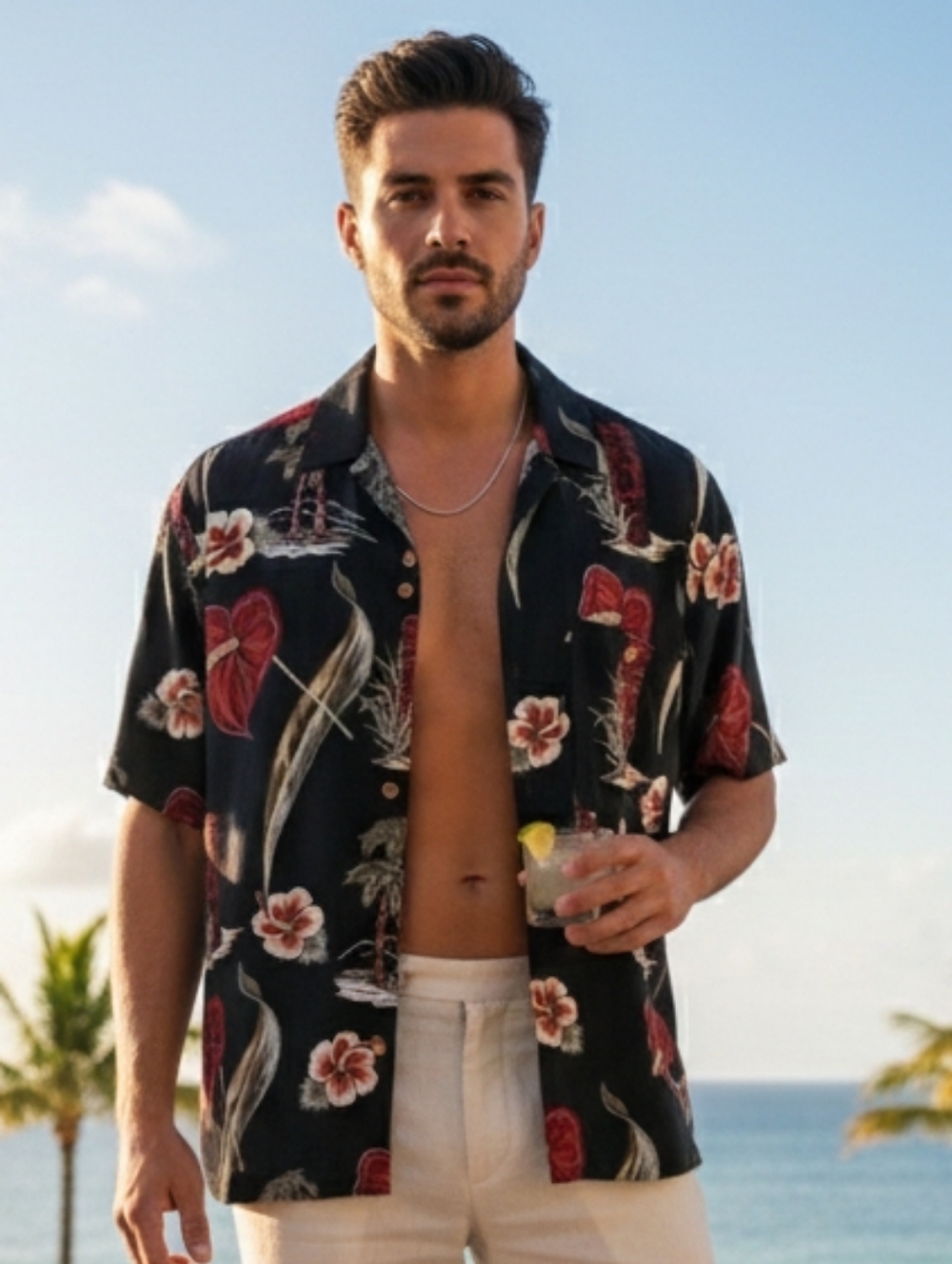 NWOT Paradise Coves L Vintage 90s Tropical Resortwear Hawaiian Silk Shirt